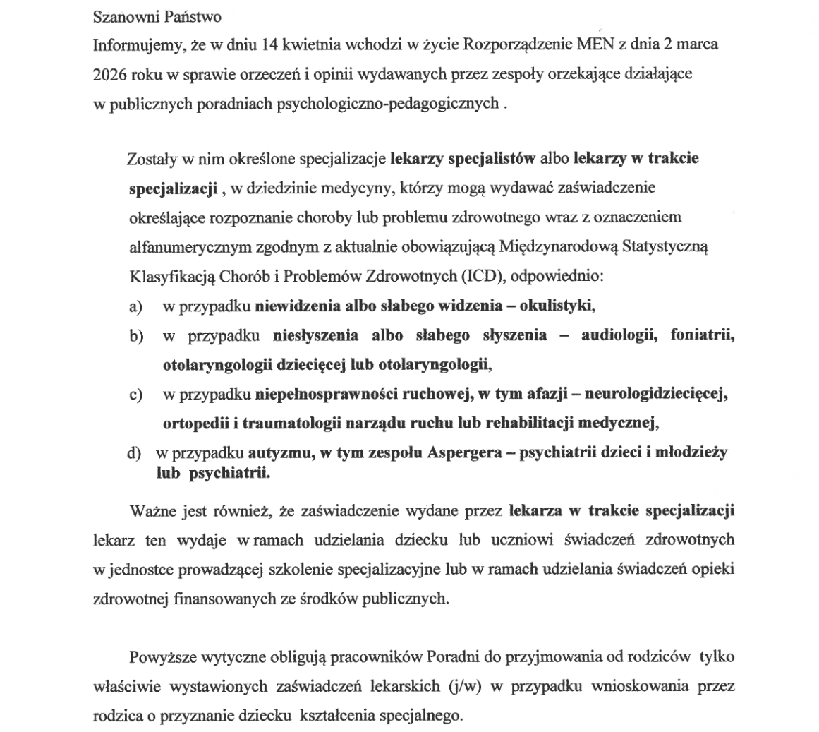 Informacja o&nbsp;wymaganiach wobec zaświadczeń lekarskich